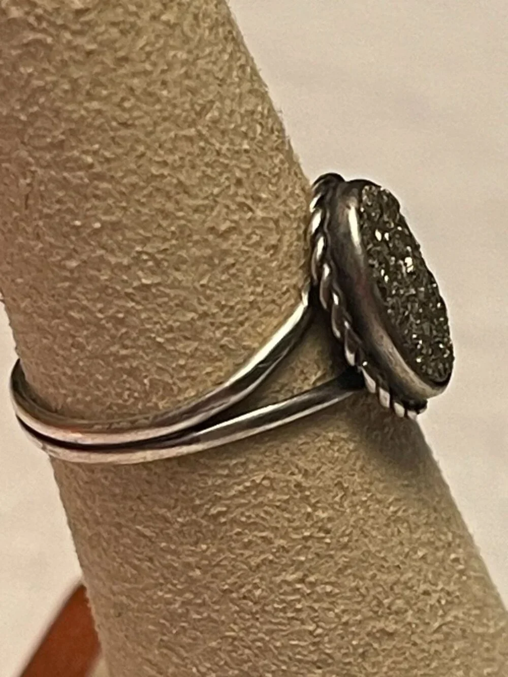 Vtg Druzy Pyrite Oval Ring With Silver Band Minimalist Style